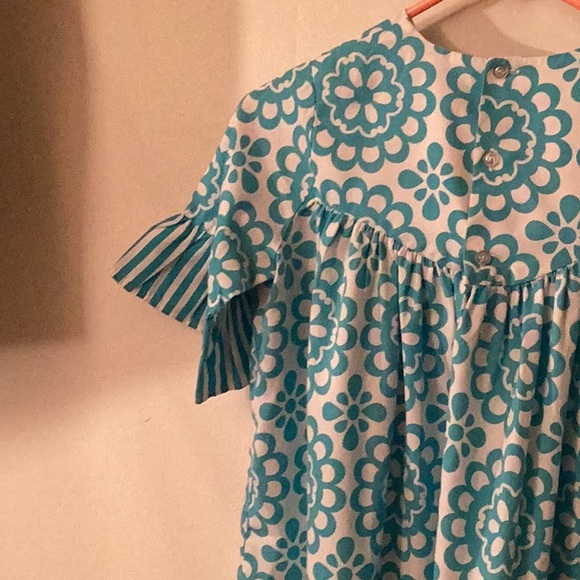 Kelly’s Kids white & turquoise color prints & bell sleeves dress #10/12 yrs old - Picture 7 of 11